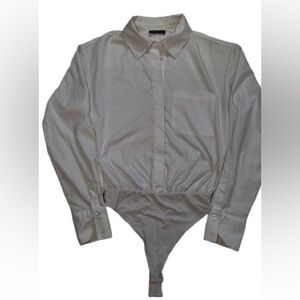 naked wardrobe Cream Button-Front Long Sleeve Bodysuit